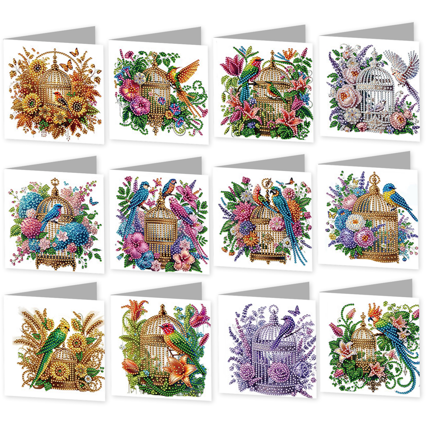 12Pcs Birdcage DIY Diamond Painting Greeting Card Kit for Adults Holiday Gifts