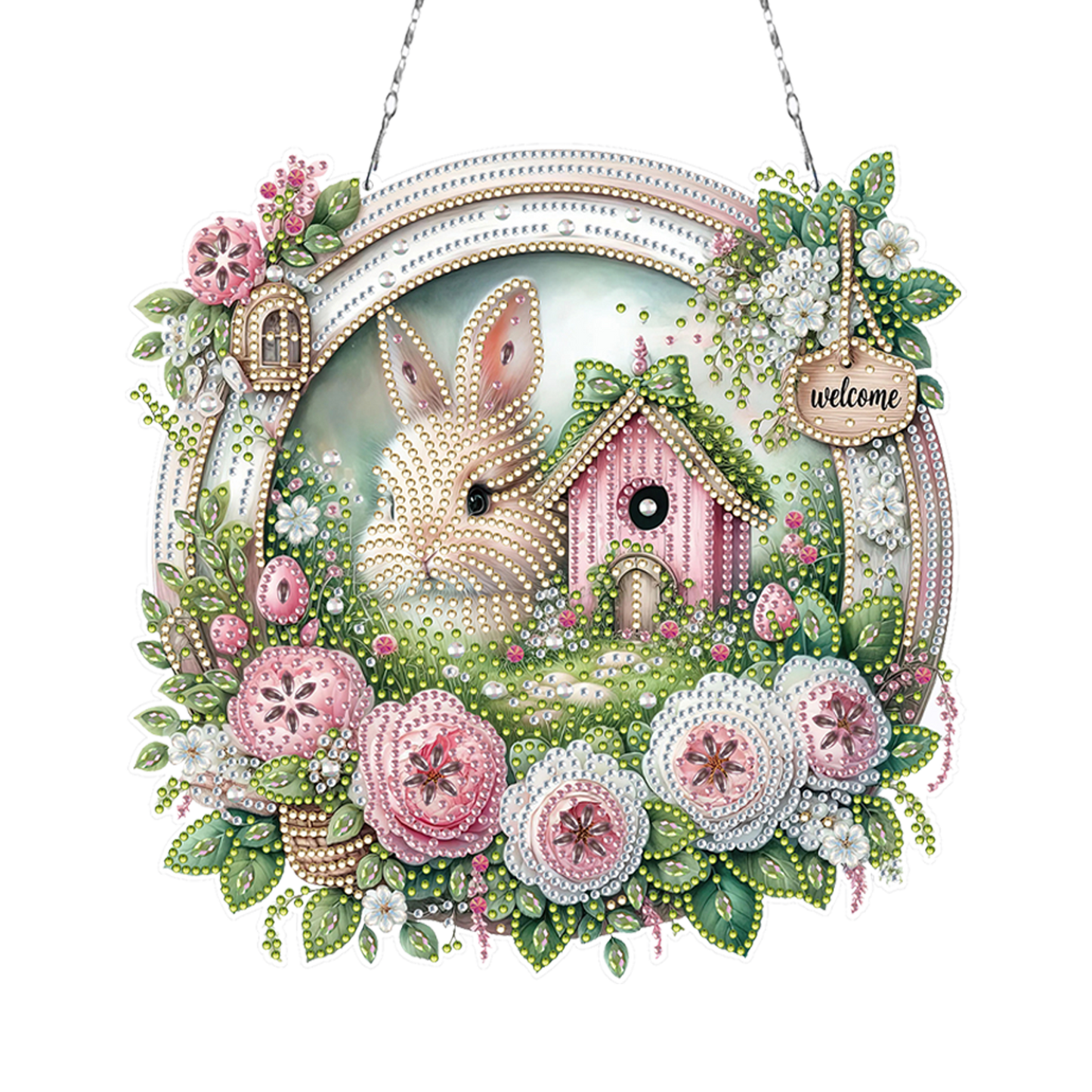 Easter Bunny 2 DIY 2D Flat Acrylic Double Sided Diamond Painting Kits Pendant