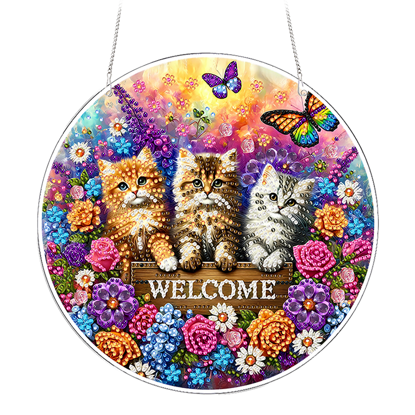 Kitty 2D Flat DIY Acrylic Diamond Painting Pendants Crafts for Home Wall Decor