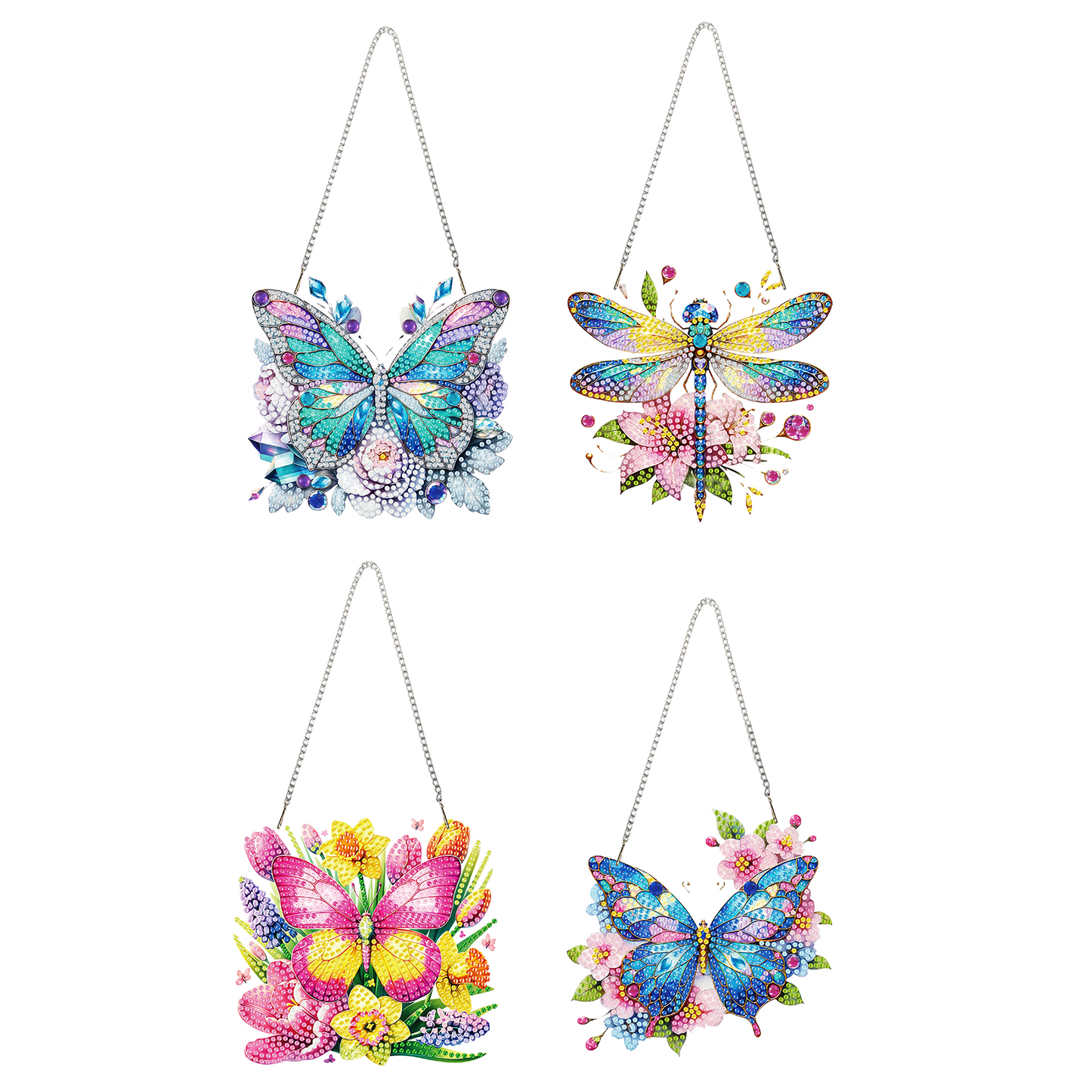 4Pcs Butterfly 2D Flat DIY Diamond Art Pendant Acrylic Hanging Charm Home Decor