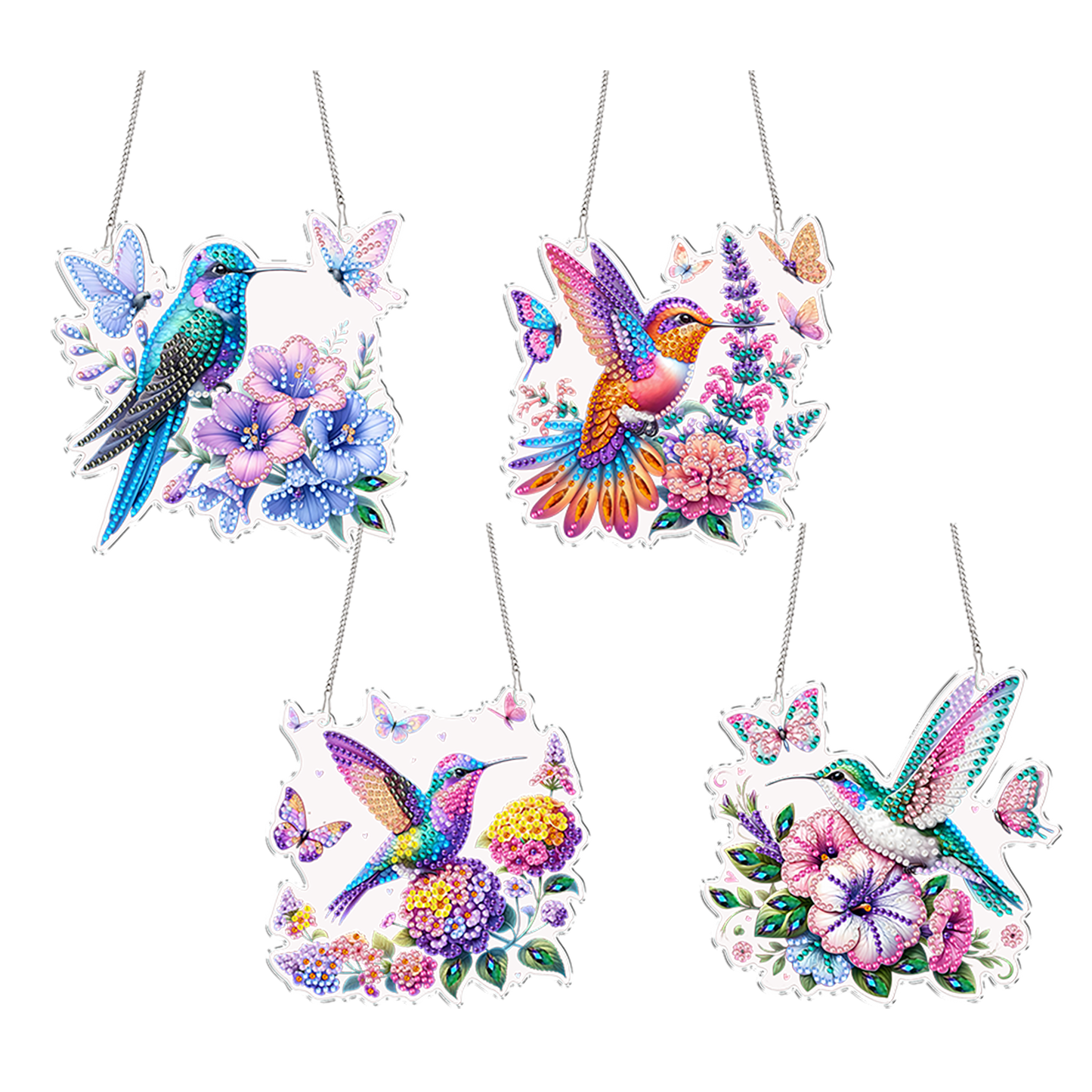 4Pcs Flower Hummingbird 2D Flat DIY Special Shape Hanging Diamond Art Kits