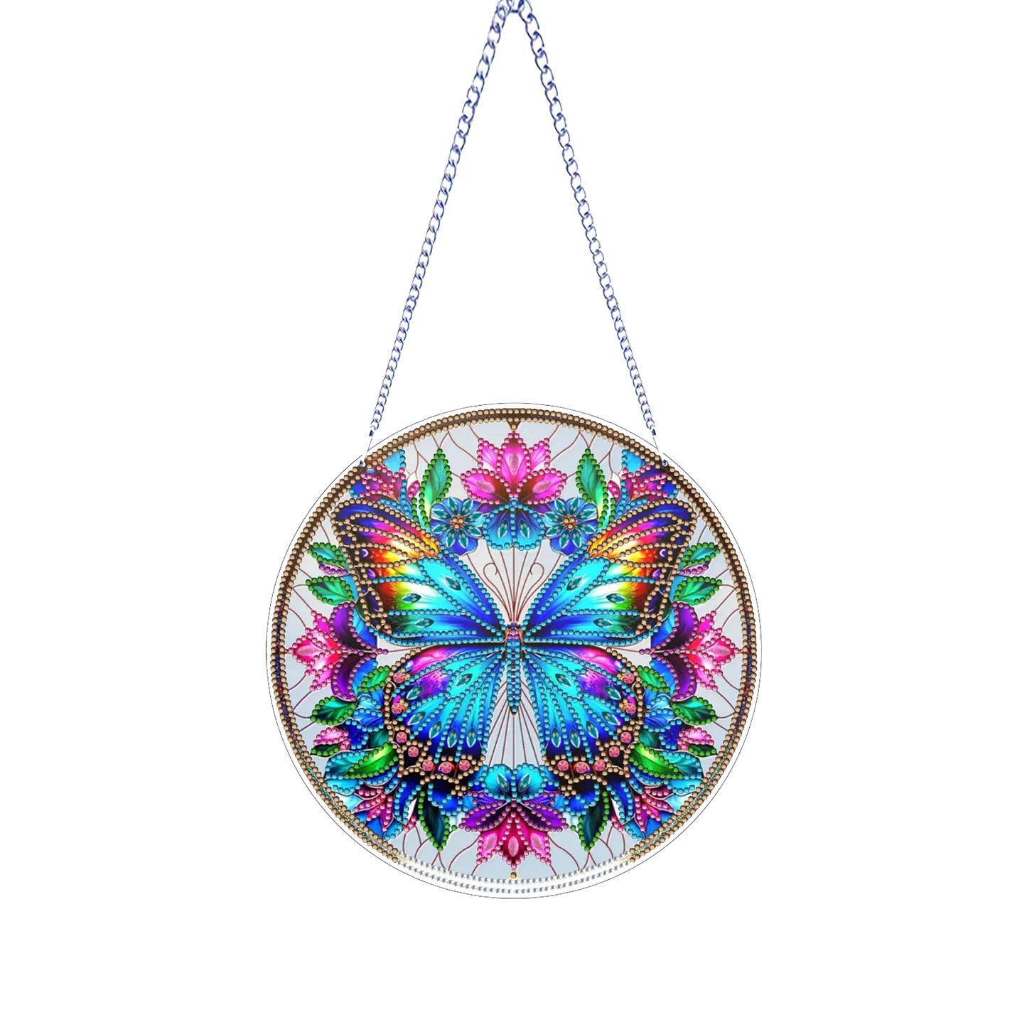 Butterfly Flower DIY 2D Flat Acrylic Diamond Painting Hanging Pendant Home Decor