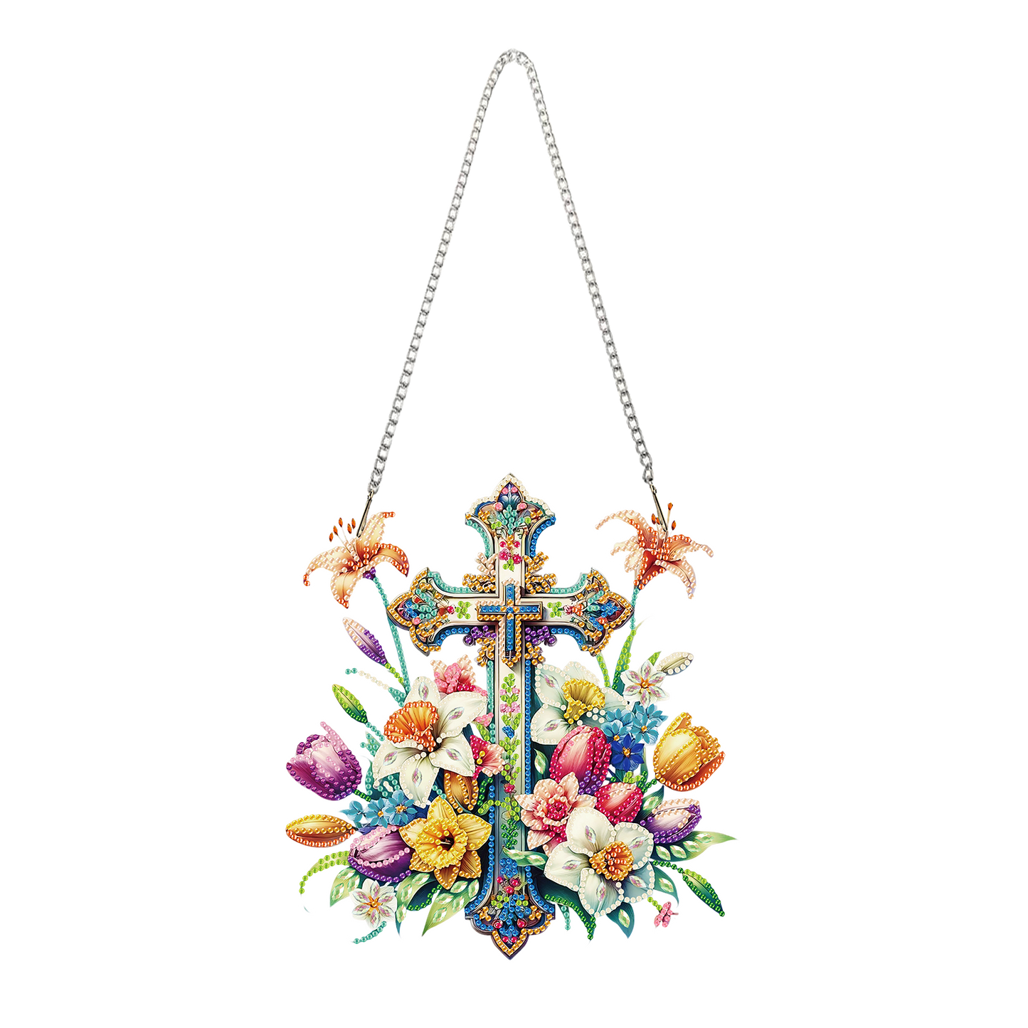 Cross 2D Flat DIY Special Shape Diamond Art Hanging Pendant Kit Wall Door Decor