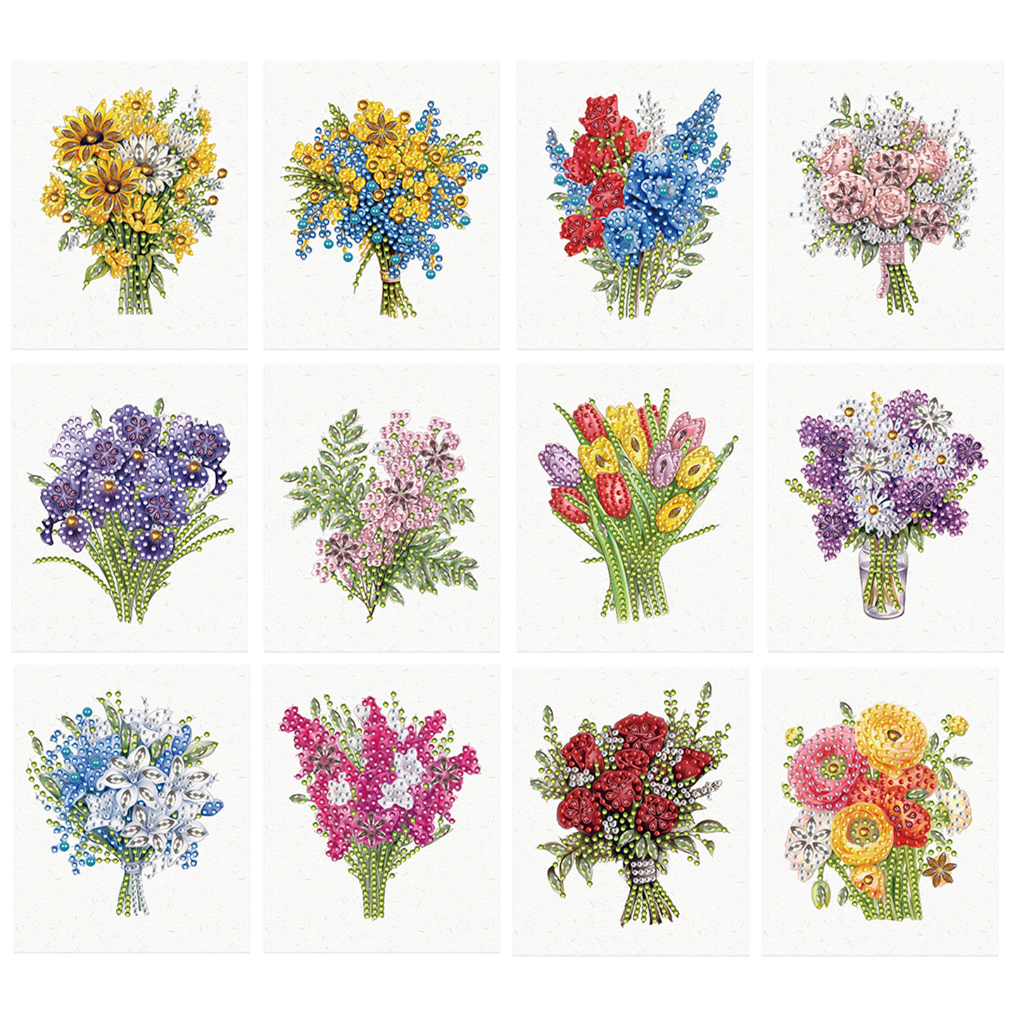 12pcs Bouquet of flowers DIY Diamond Art Greeting Cards with Envelopes for Adult