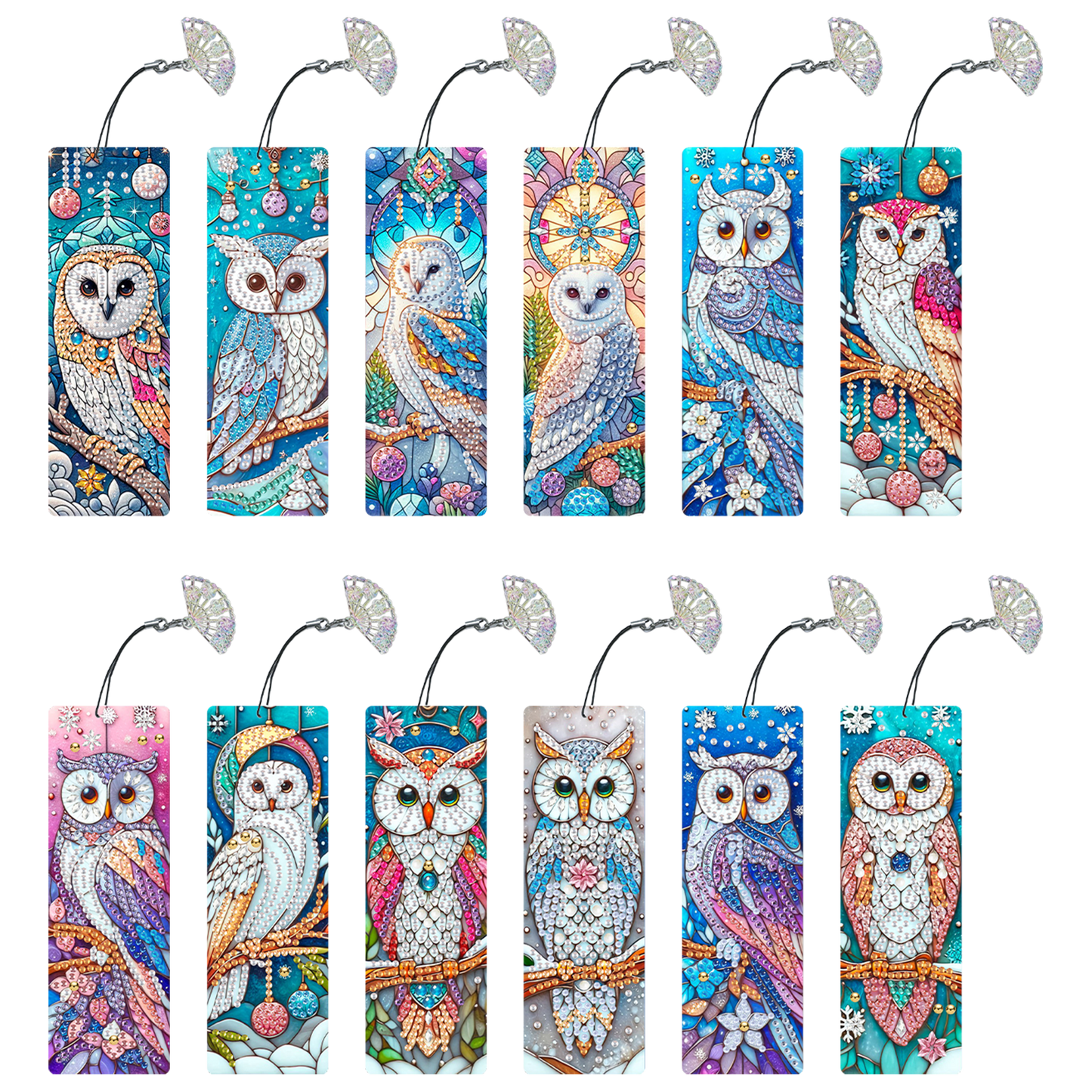 12Pcs Owl DIY Diamond Painting Bookmarks for Book Lovers Mosaic Art Supplies