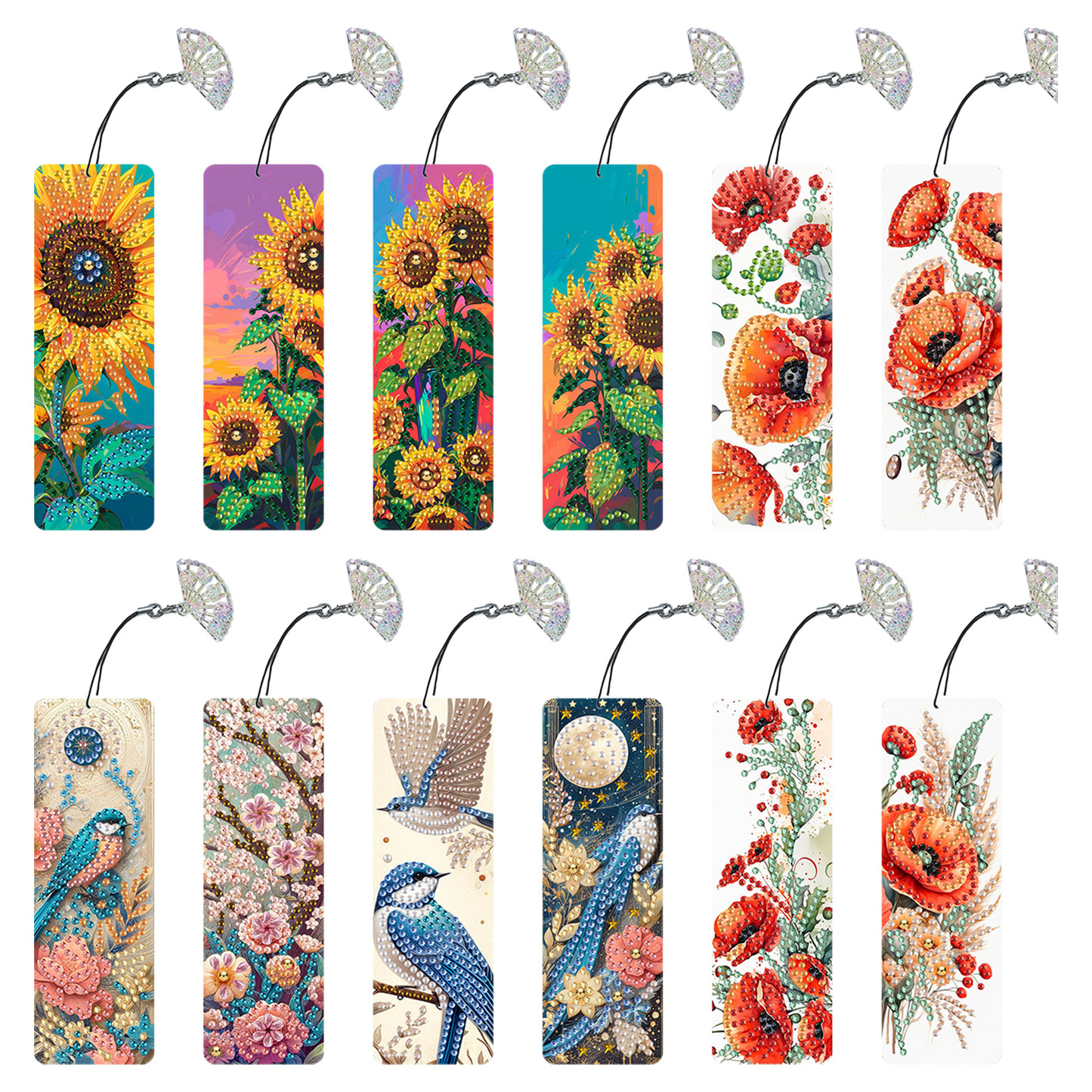 12Pcs Flowers and Birds DIY Diamond Painting Bookmarks for Reading Enthusiasts