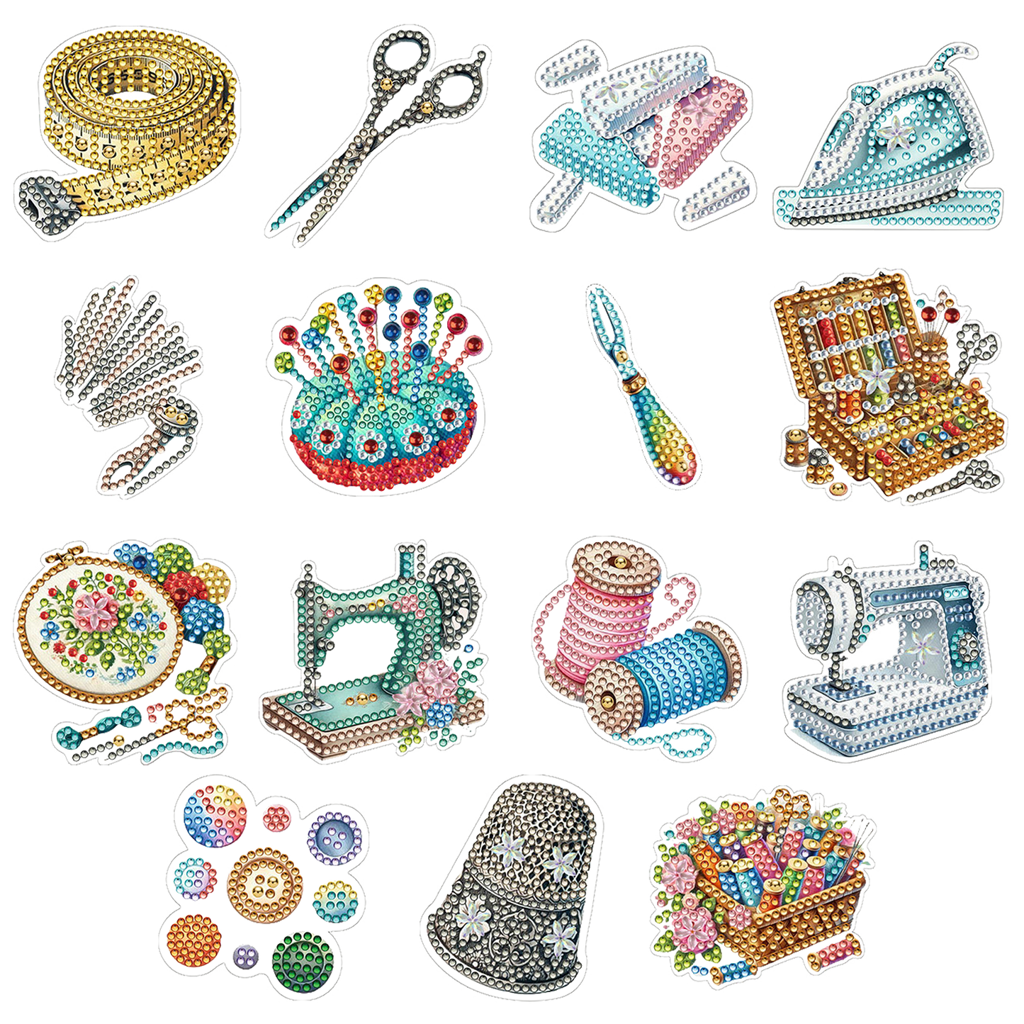 15pcs Sewing Tool 2D Acrylic DIY Diamond Art Fridge Magnet Kit for Home Decor