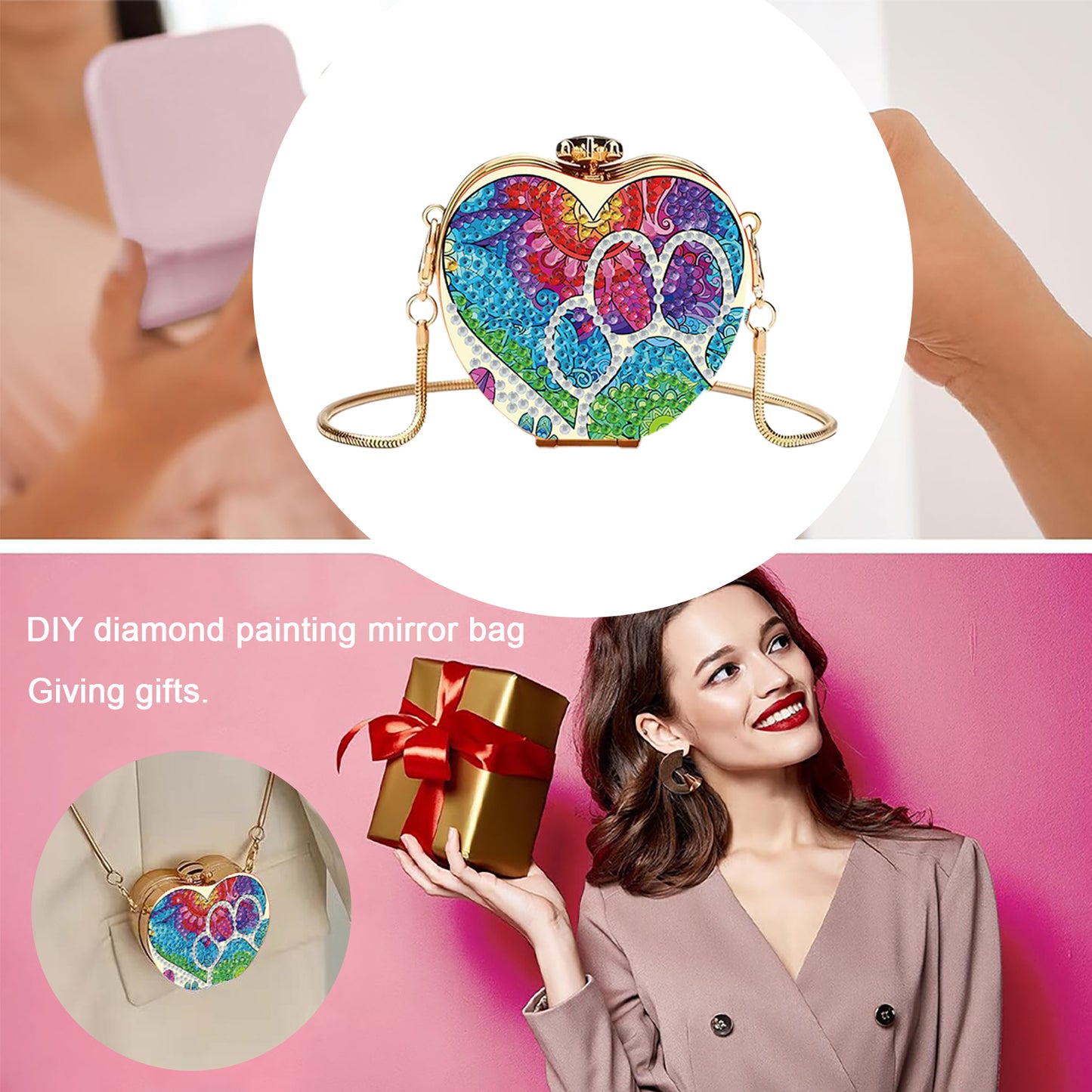 Big Cat Paw DIY Acrylic Love Art Diamond Painting Coin Purse w/ Chain for Women