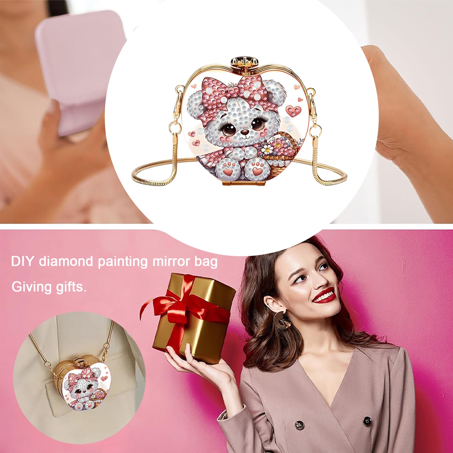 Bear DIY Acrylic Love Art Diamond Painting Coin Purse with Chain for Women Girl