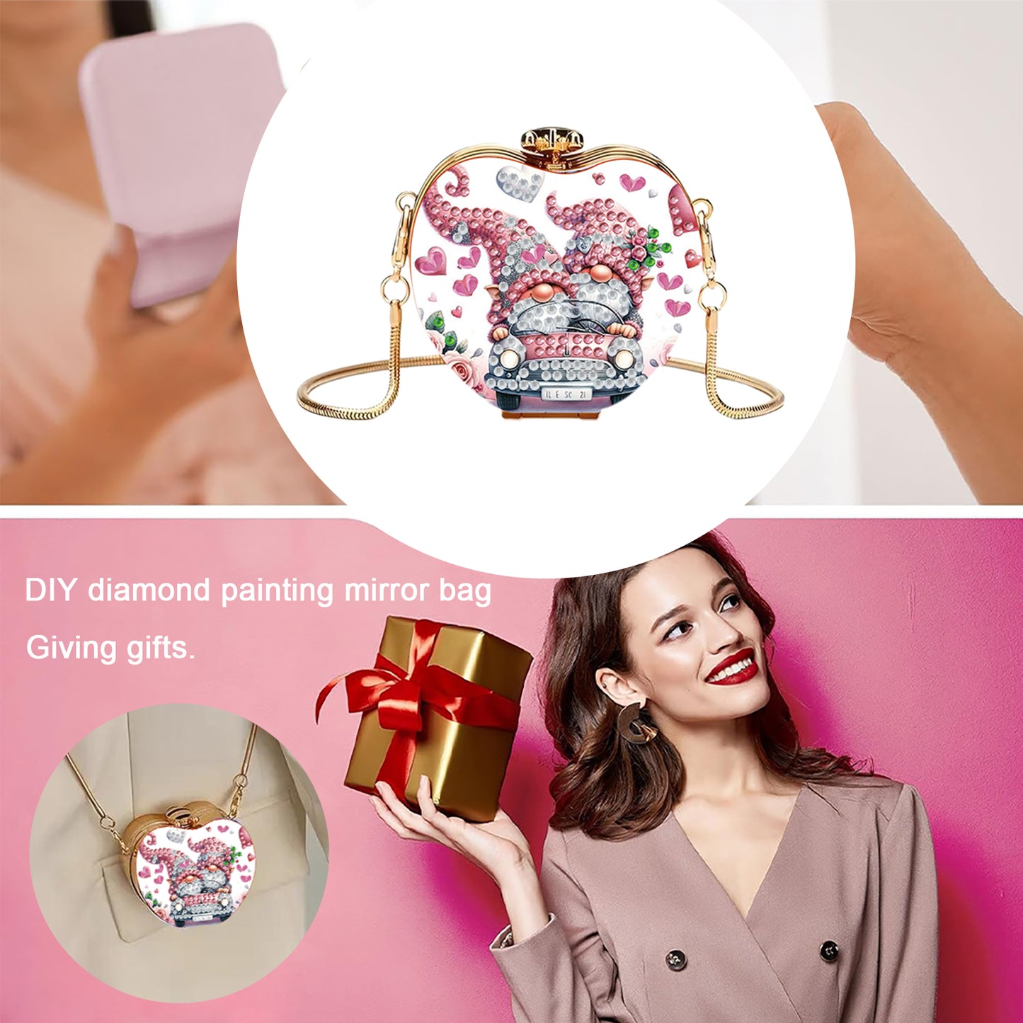 Two Goblins DIY Acrylic Love Art Diamond Painting Coin Purse w/ Chain for Women