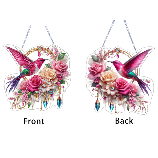 Hummingbird Flowers 2D Flat DIY Diamond Painting Kits Window Hanging Home Decor