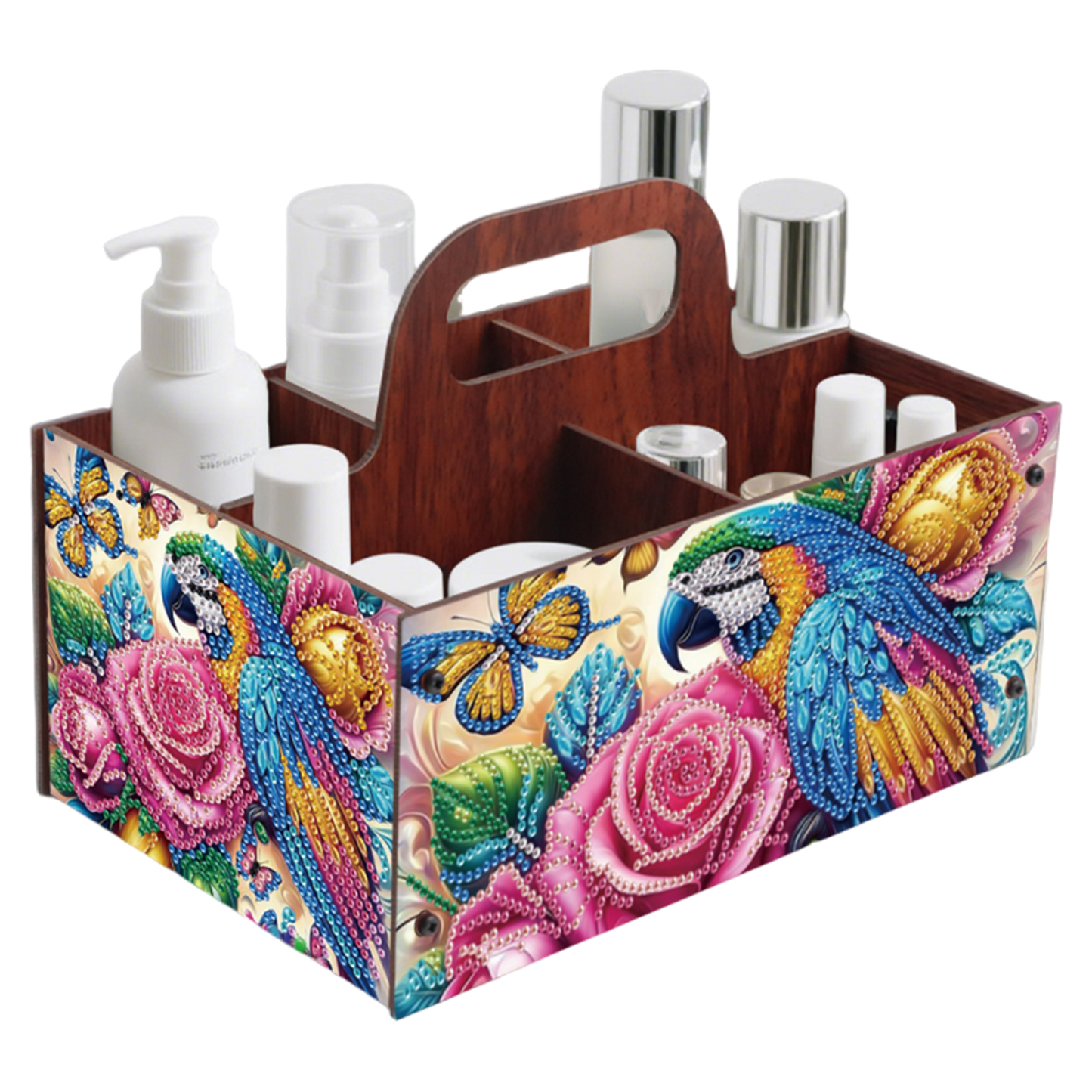 Parrot DIY Wooden Diamond Art Painting Storage Box with Handheld for Home Decor