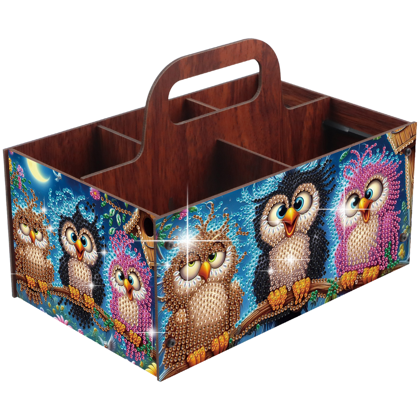 Three Owls DIY Wooden Diamond Art Painting Storage Box with Handheld Home Decor