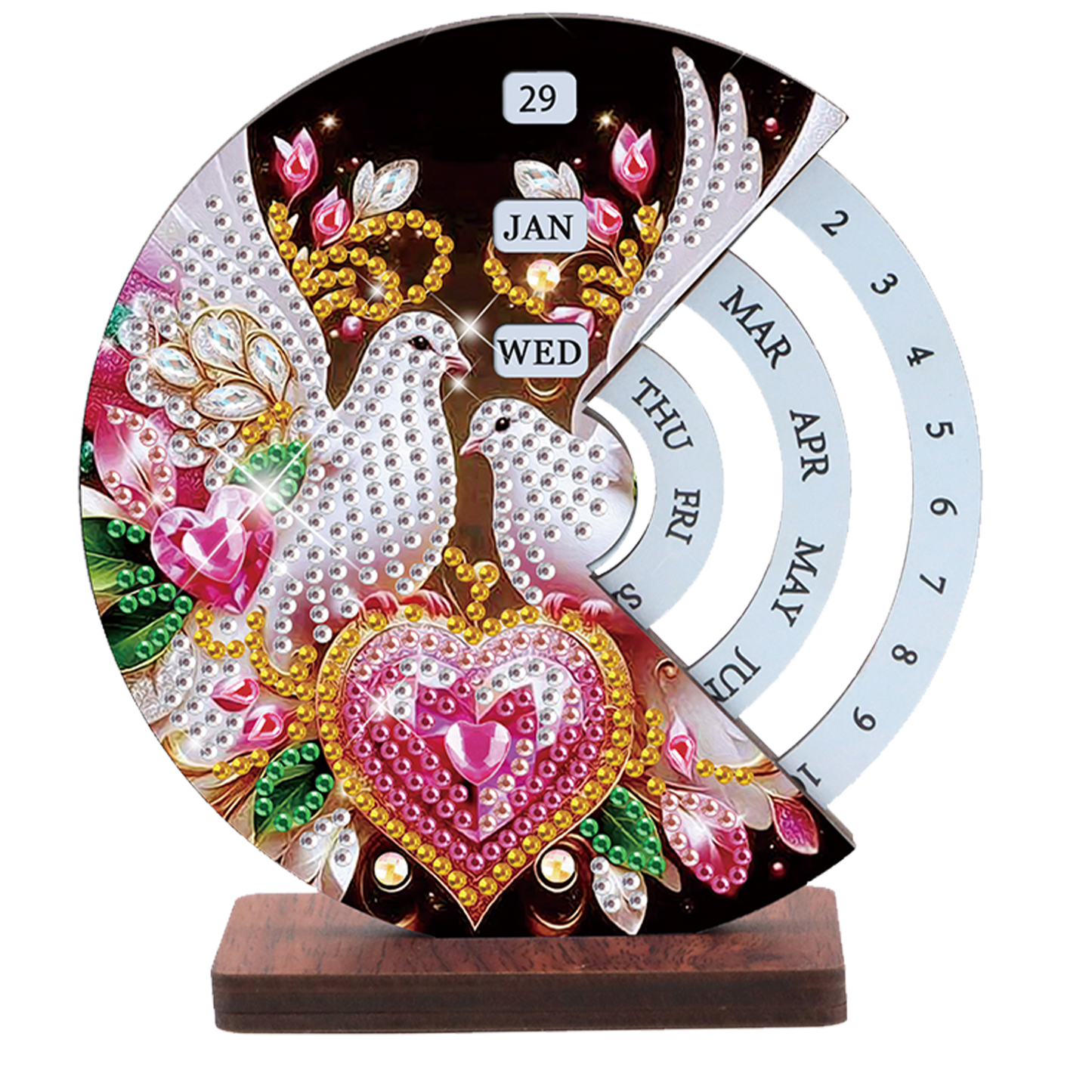 2pcs Birds DIY Diamond Art Wooden Round Rotatable Calendar for Home Office Desk