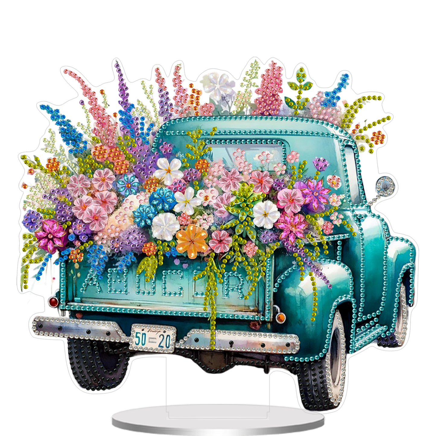 2D Flat Car and Flowers DIY Acrylic Diamond Painting Ornaments Kit Home Decor