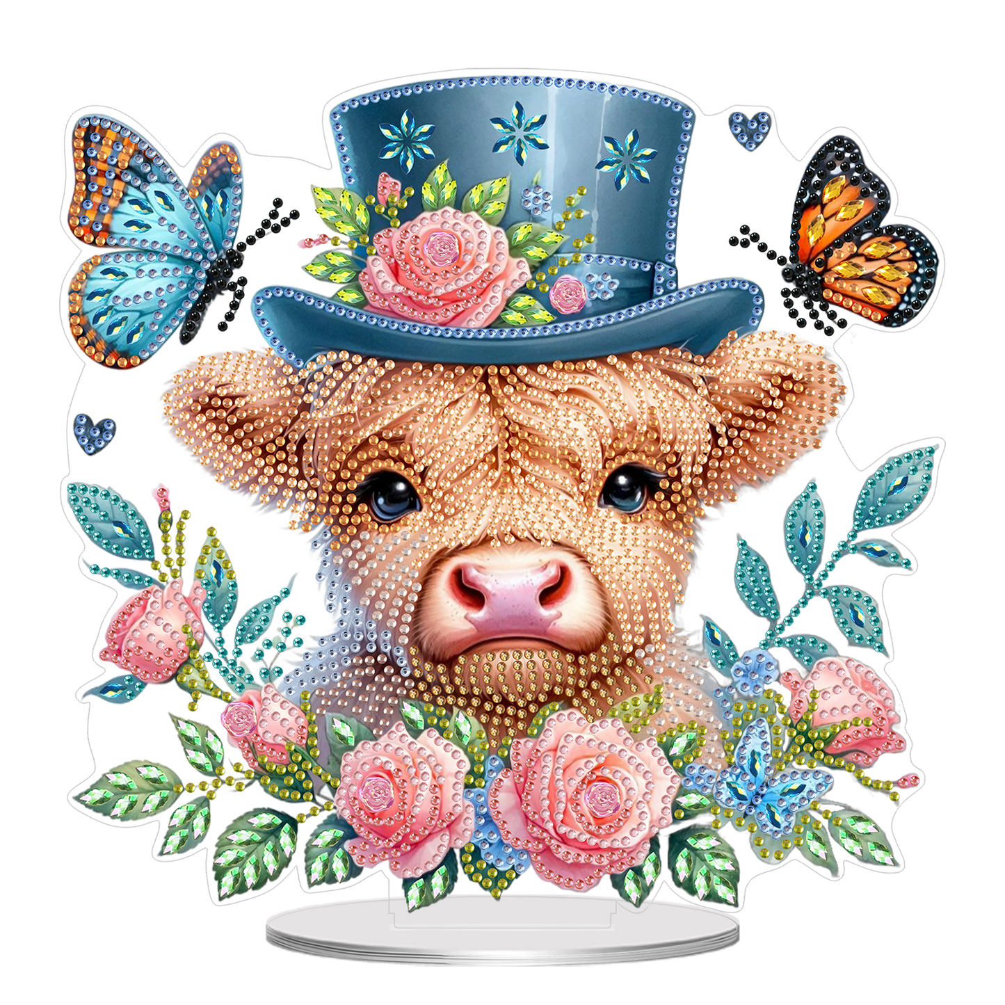 2D Flat Cow and Flower DIY Acrylic Diamond Painting Ornaments Kit Home Decor