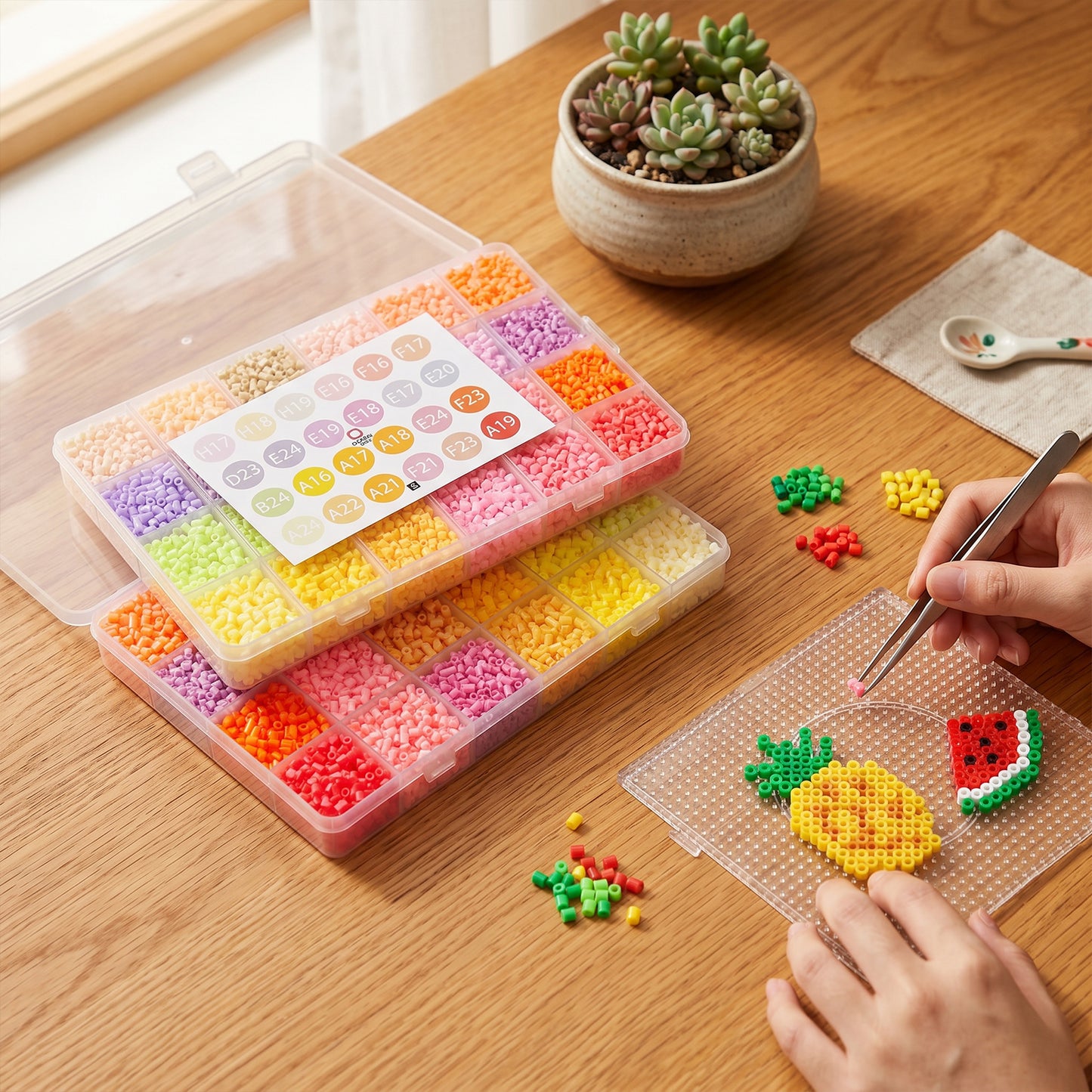 20 Colors 5mm Melty Beads Craft Kit Beginner-Friendly Iron Beads DIY Set with Color Label Pixel Art Beads Kit Ideal(Cream Light Tone Fuse Beads Set)