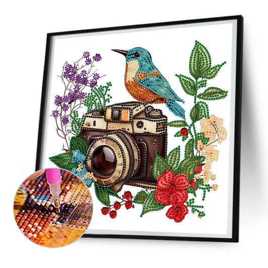 Flowers And Camera - Special Shaped Drill Diamond Painting 30*30CM