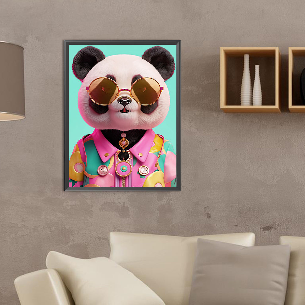 Panda With Glasses - Full Round Drill Diamond Painting 30*40CM