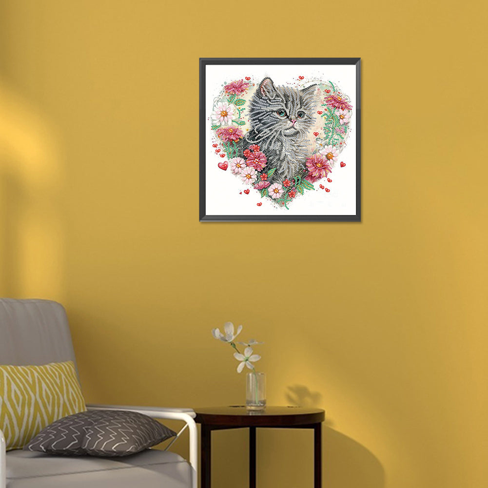 Love Flower Frame Cat - Special Shaped Drill Diamond Painting 30*30CM