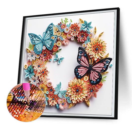 Butterfly Wreath Paper Painting - Special Shaped Drill Diamond Painting 30*30CM