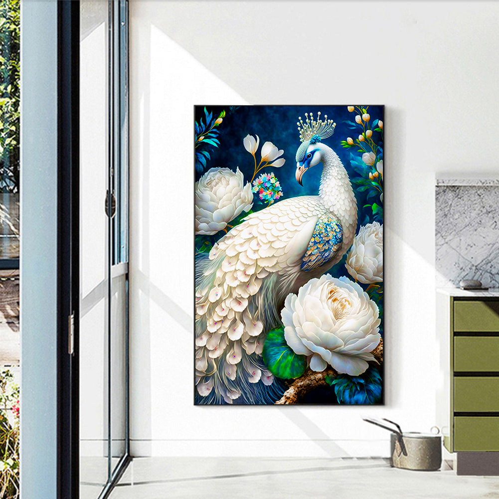 White Peacock - Full Round Drill Diamond Painting 40*60CM