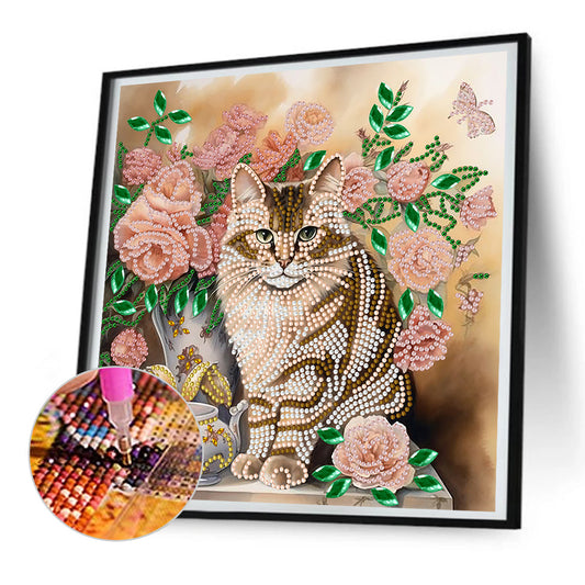 Flowers And Cats -Special Shaped Drill Diamond Painting 30*30CM
