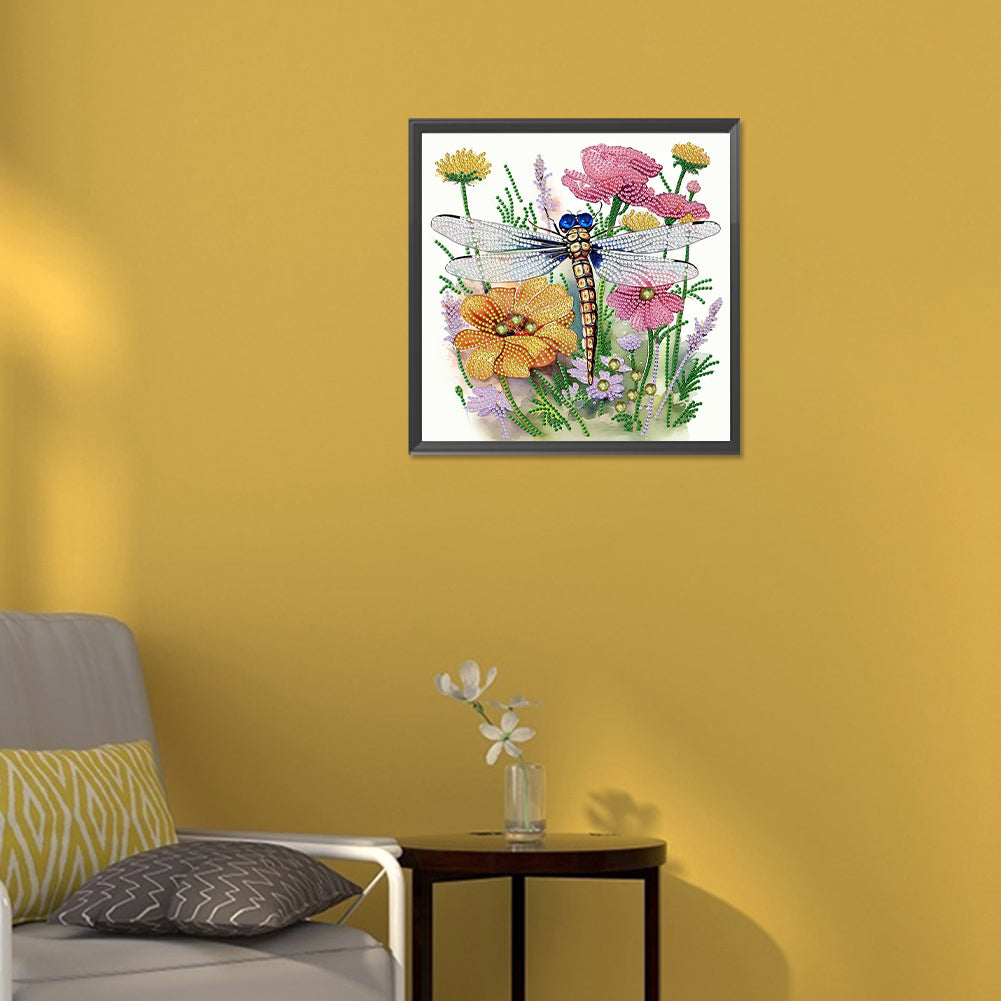 Flowers And Dragonflies - Special Shaped Drill Diamond Painting 30*30CM