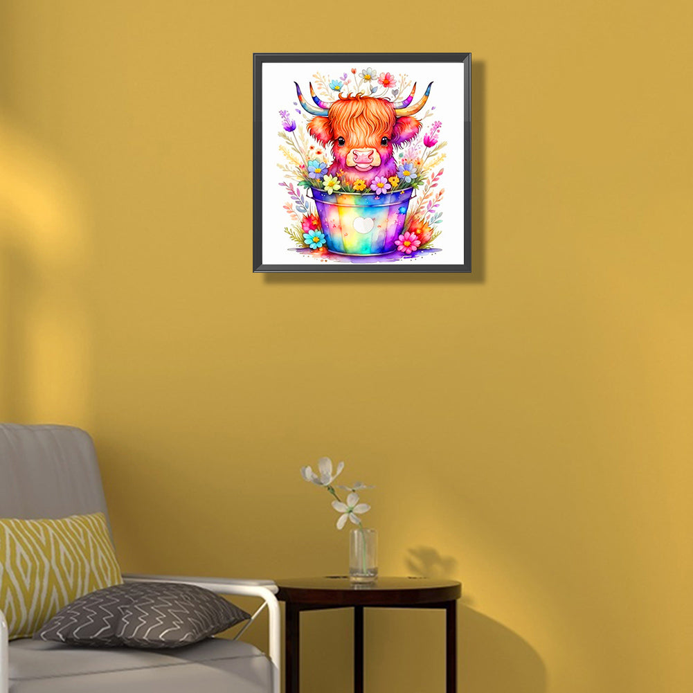 Color Bucket Small Consumption Cattle - Full Round Drill Diamond Painting 40*40CM