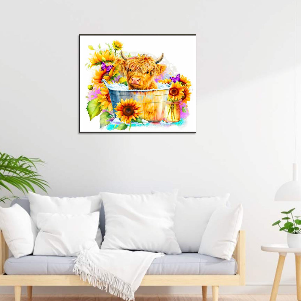 Cow And Sunflower - Full Round Drill Diamond Painting 60*50CM
