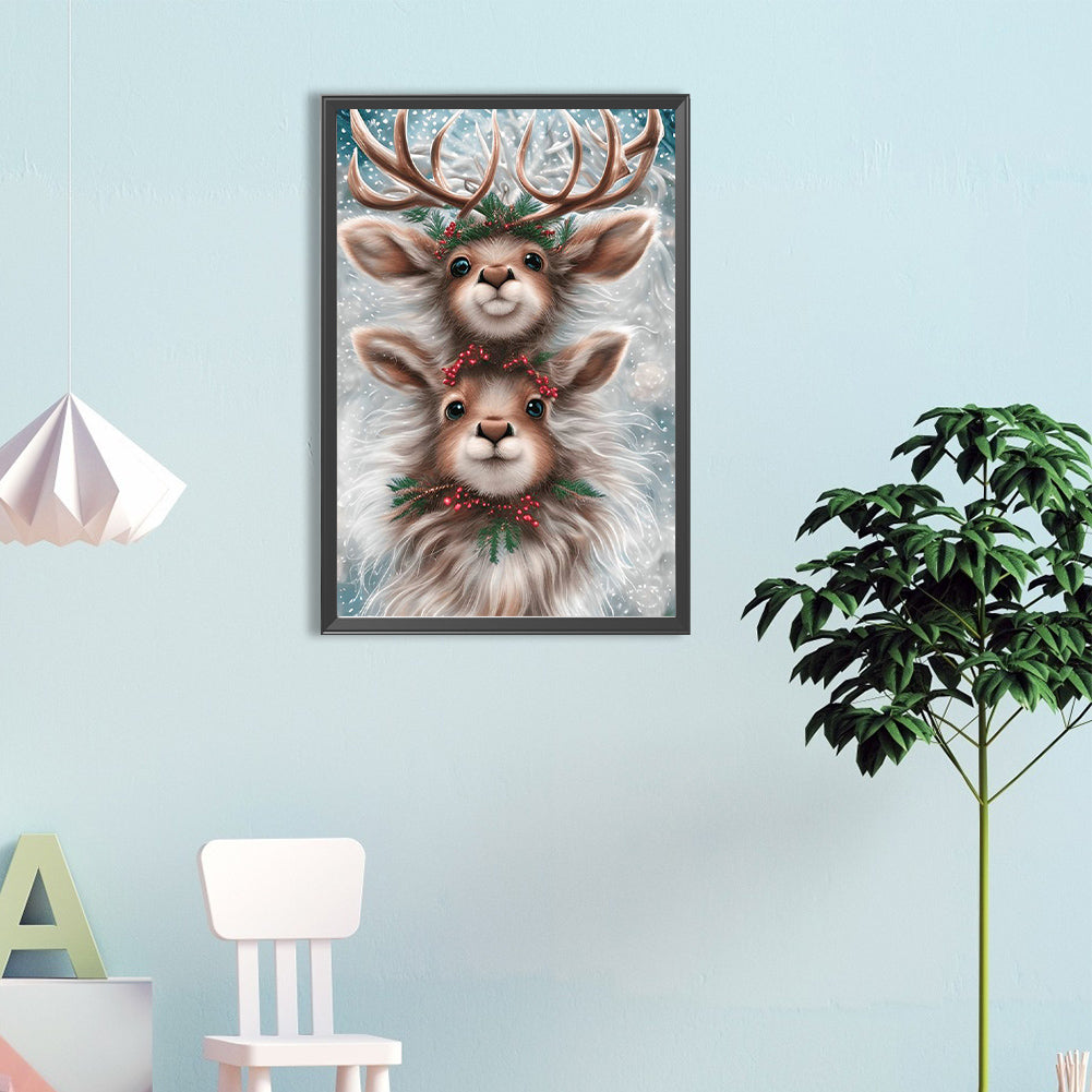 Two Deer Heads - Full Round Drill Diamond Painting 40*60CM