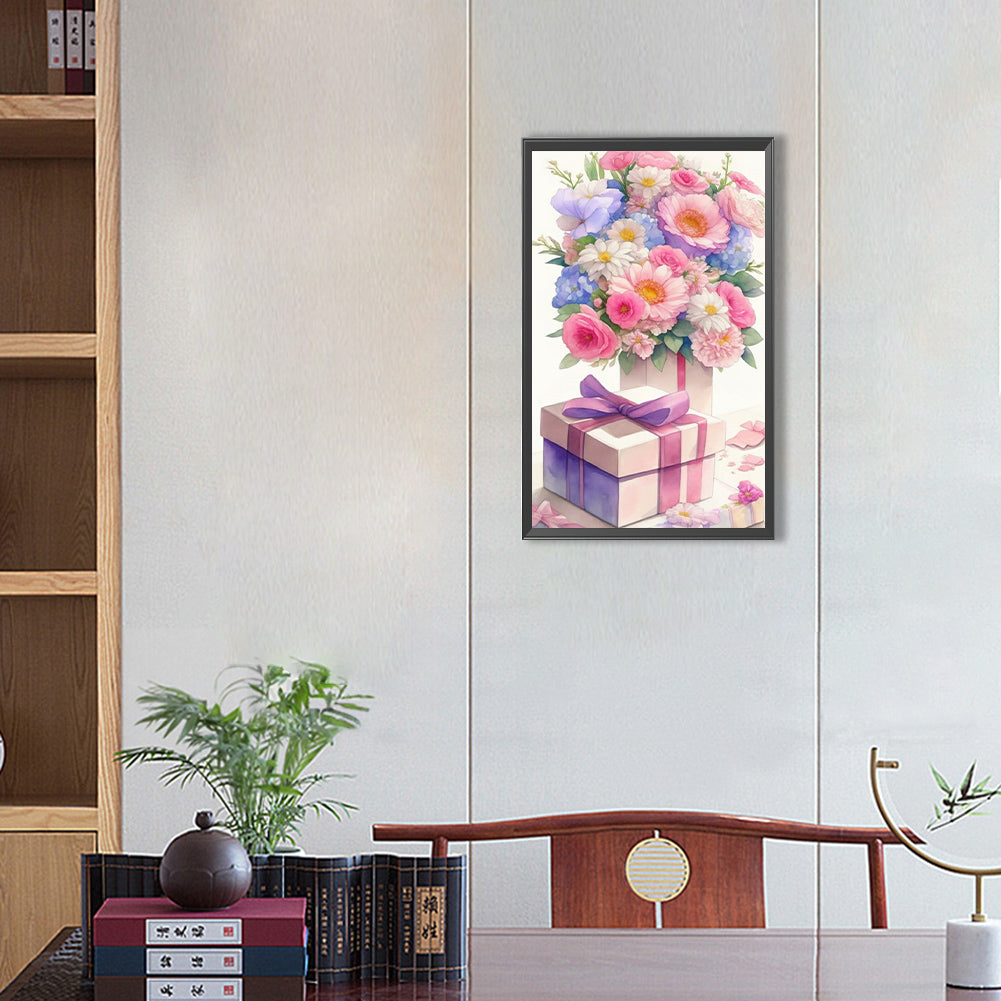 Flowers And Gift Box - Full Round Drill Diamond Painting 30*50CM