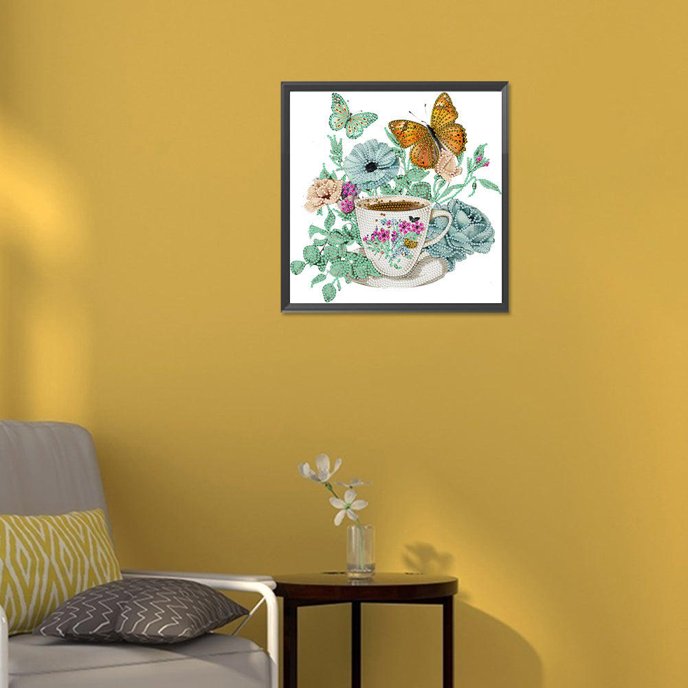 Coffee And Flower Butterfly - Special Shaped Drill Diamond Painting 30*30CM