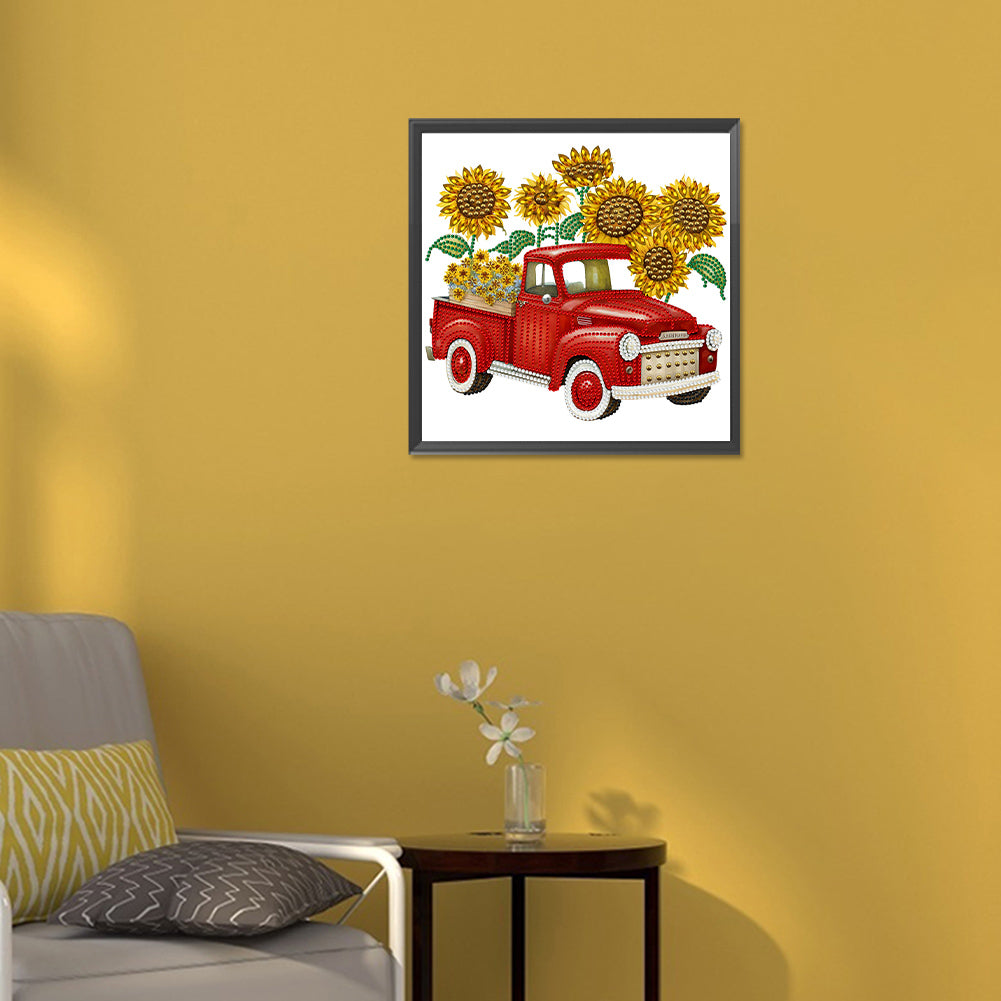 Sunflower Vintage Car - Special Shaped Drill Diamond Painting 30*30CM
