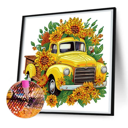 Sunflower Vintage Car - Special Shaped Drill Diamond Painting 30*30CM
