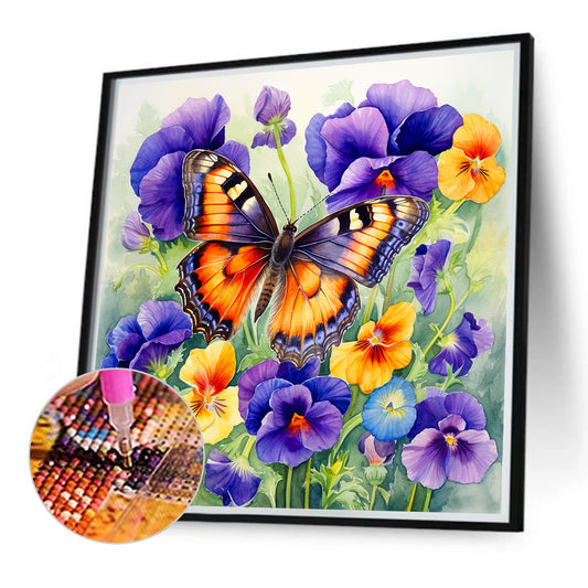 Pansies And Butterflies - Full Round Drill Diamond Painting 40*40CM