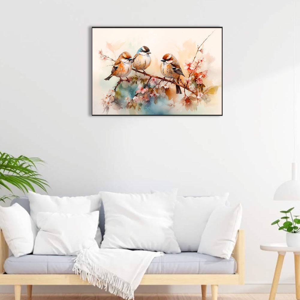 Three Flying Birds On A Beautiful Branch - Full Round Drill Diamond Painting 40*60CM