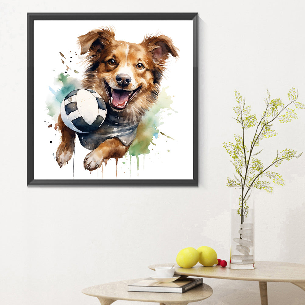 Puppy Playing Ball - Full Round Drill Diamond Painting 30*30CM