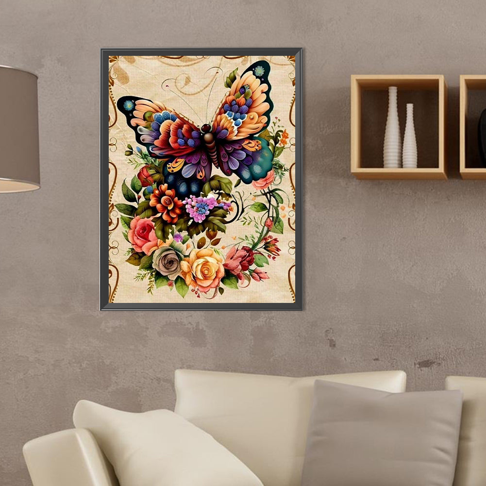 Flowers And Butterflies - Full Round Drill Diamond Painting 30*40CM