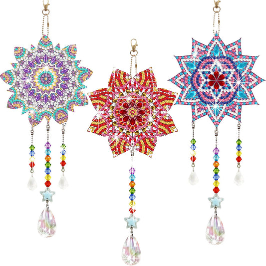 3PCS Suncatcher Double Sided Diamond Painting Art Pendant (Datura)
