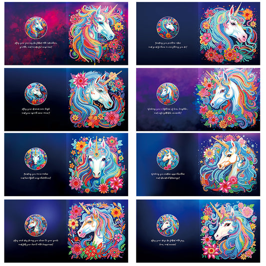 8PCS Special Shape Diamond Handmade Card Diamond Painting Card (Unicorn #2)