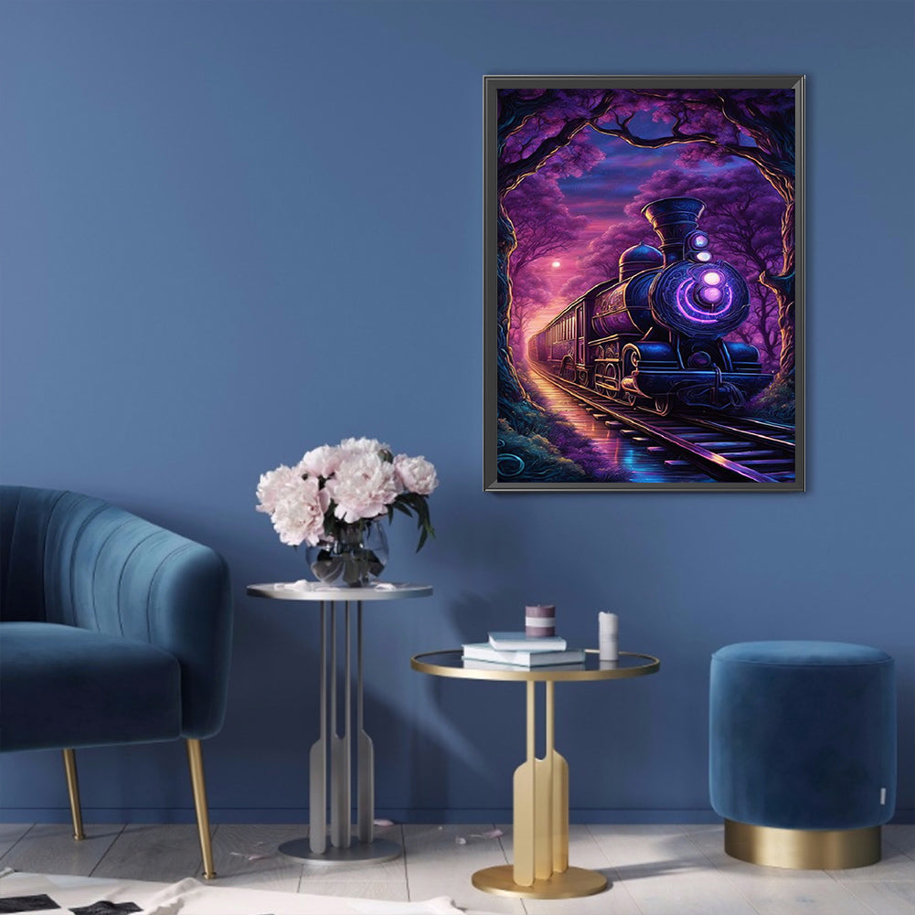 Purple Light Train - Full Square Drill Diamond Painting 30*40CM