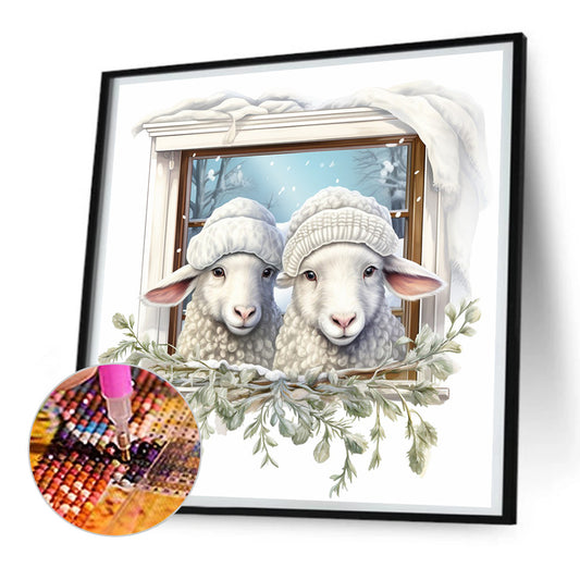 Window Animal Sheep - Full Round Drill Diamond Painting 30*30CM