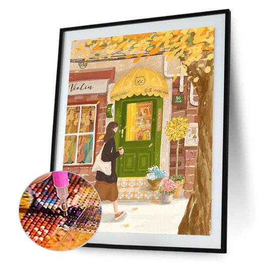 Healing Simple Drawing Girl¡¤Walking - Full Round Drill Diamond Painting 40*50CM