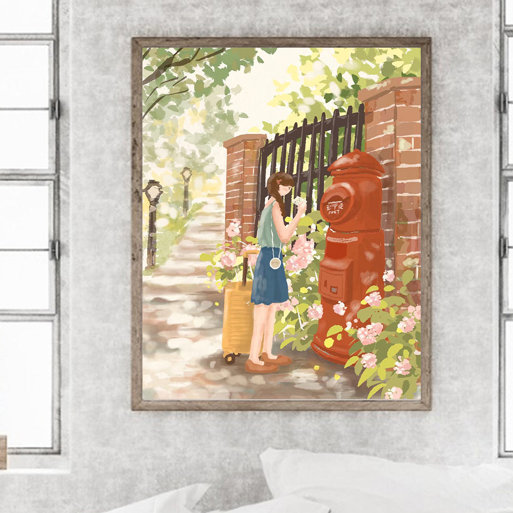 Healing Style Simple Drawing Girl¡¤Letter - Full Round Drill Diamond Painting 40*50CM
