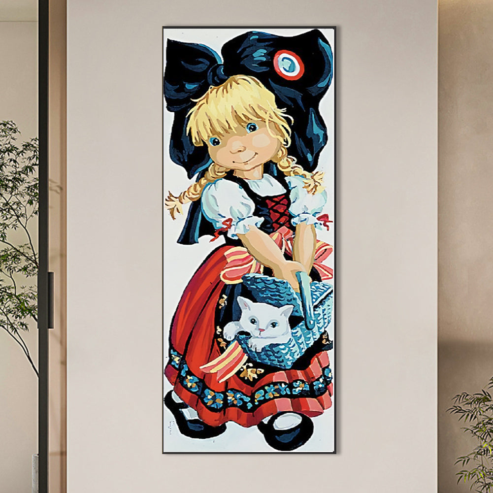 Girl And Kitten - Full Round Drill Diamond Painting 30*75CM