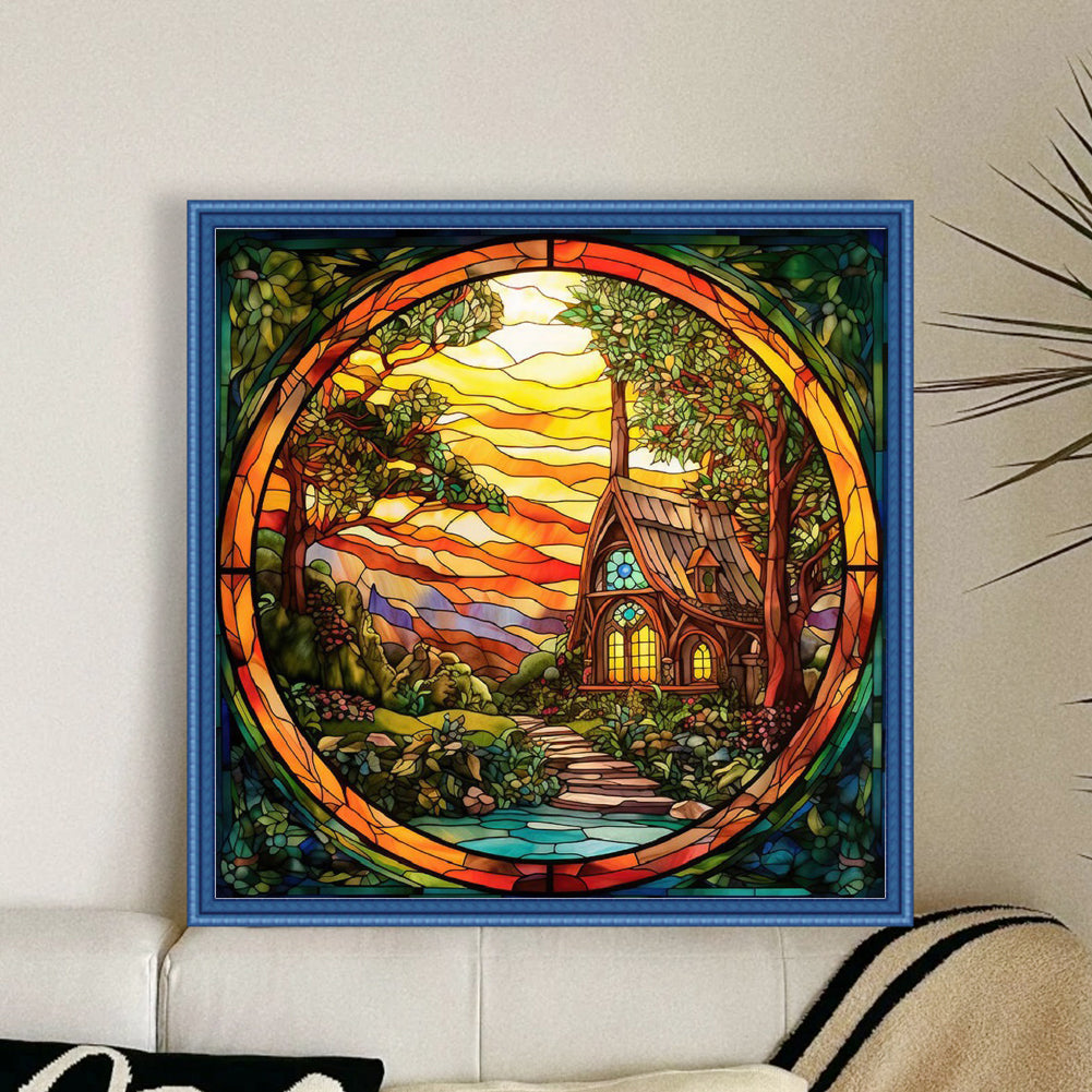 Glass Painting - The Hobbit Hut - 14CT Stamped Cross Stitch 40*40CM(Joy Sunday)