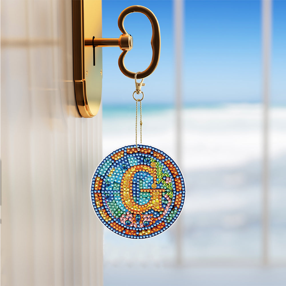 A-Z 26 Letters Double Sided Special Shape Diamond Painting Keychain Pendant (G)