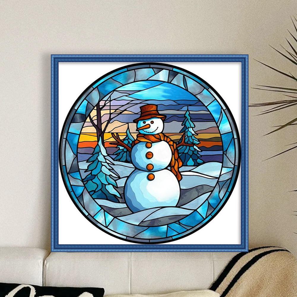 Glass Painting-Snowman - 11CT Stamped Cross Stitch 40*40CM