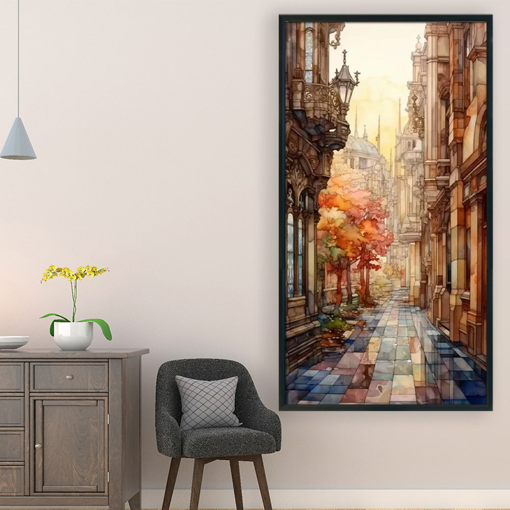Glass Painting-Alley - 14CT Stamped Cross Stitch 40*70CM(Joy Sunday)